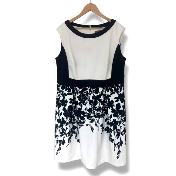 Worthington Black Colorblock Floral Print Scuba Midi Dress Size 16W‎ 1X Plus Sz - Picture 1 of 5